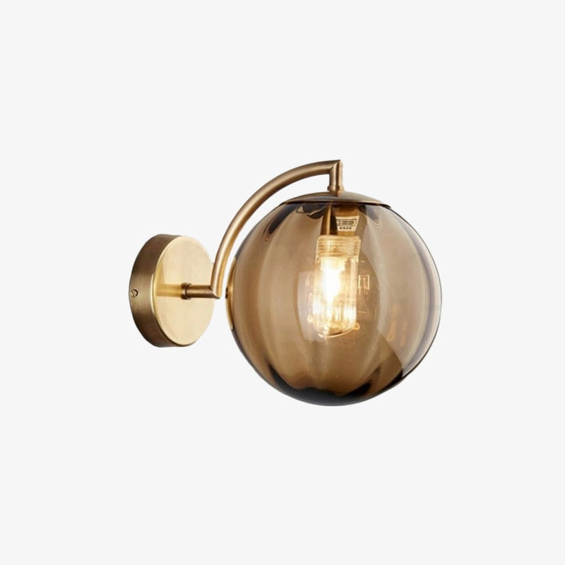 wall lamp LED wall light with gold stem and coloured glass ball