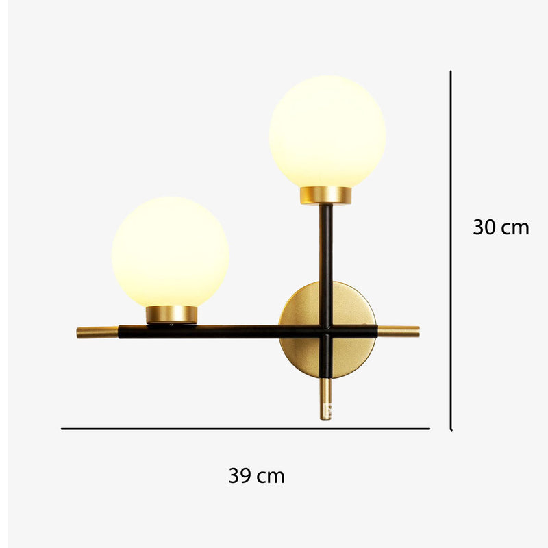Applique murale LED design avec barres en métal boules en verre