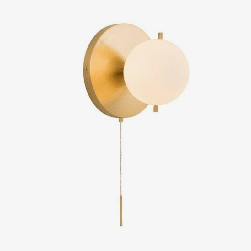 Applique murale moderne LED avec boule en verre et socle circulaire doré