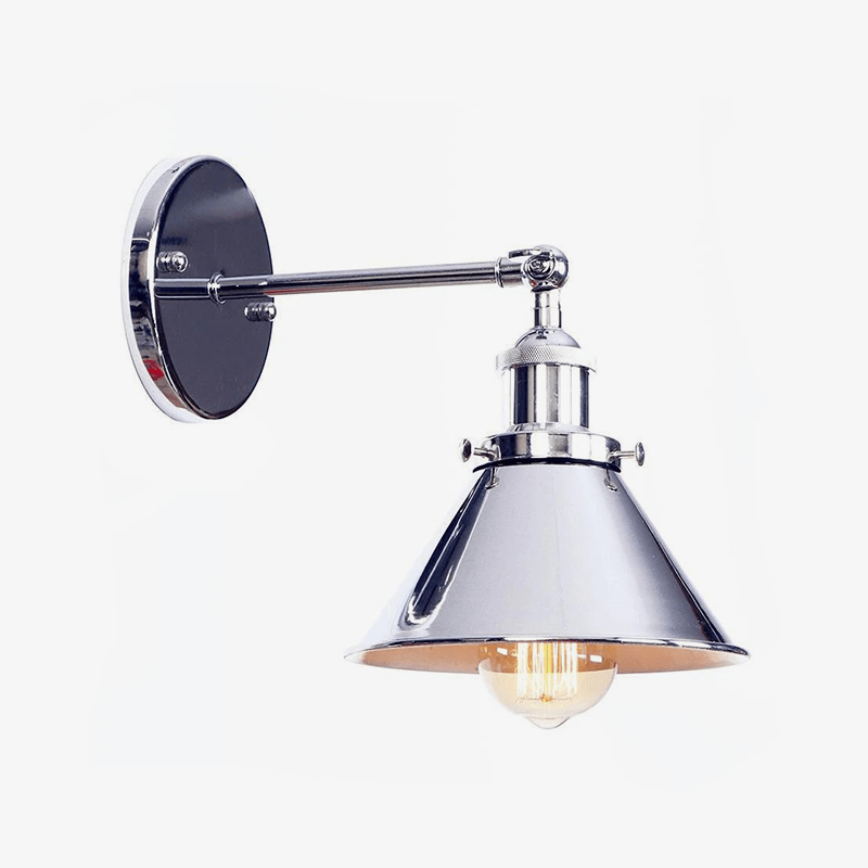 Applique murale rétro LED avec abat-jour conique argenté Edison