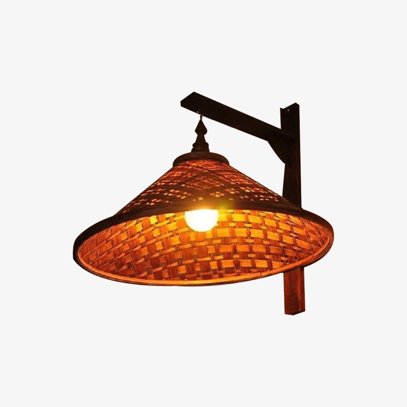 Applique murale rustique avec abat-jour en bambou Hat
