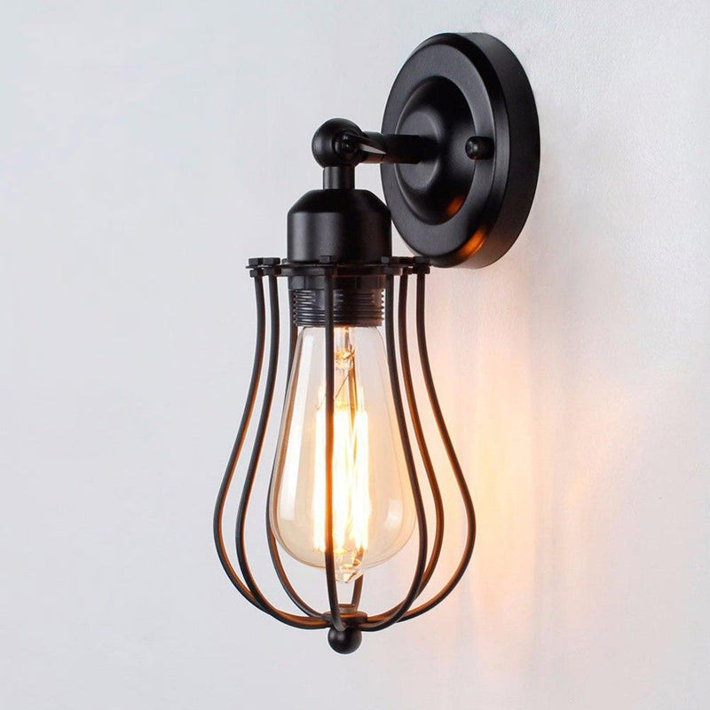 U_DO Applique Murale Vintage Cage en Fer Noir E27 Lampe Illuminé