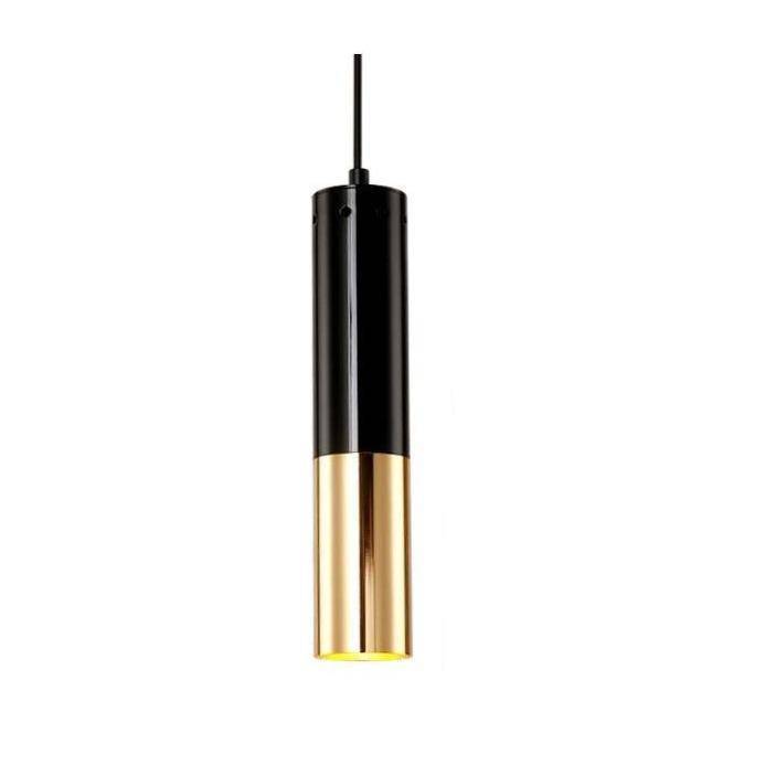 Lámpara de suspensión design LED en tubo cilíndrico de metal negro y dorado Faryto