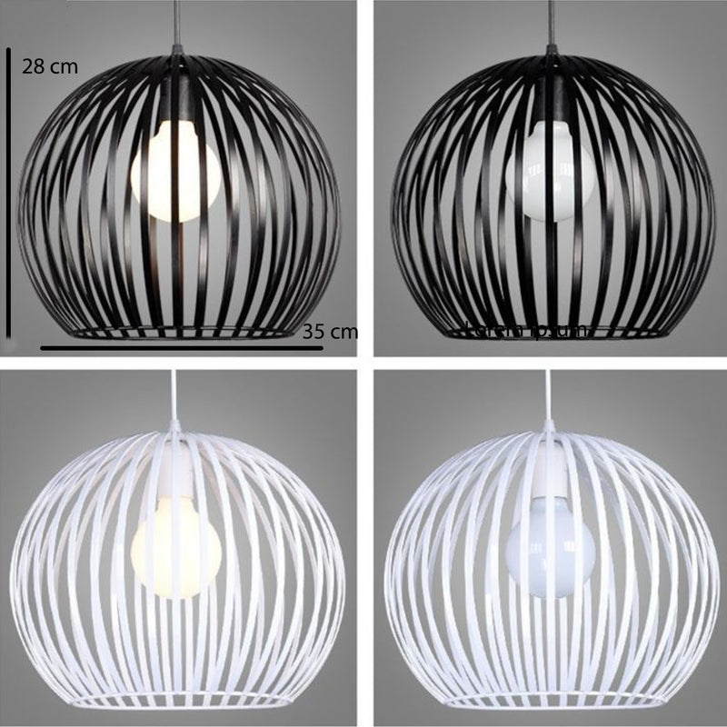 pendant light in vintage round cage (black or white)