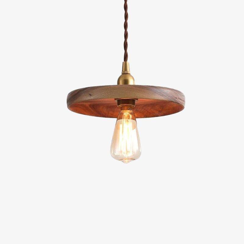 pendant light industrial LED with wooden disc and Edison bulb