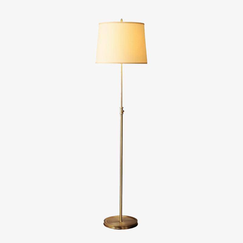 Floor lamp golden LED at lampshade in fabric