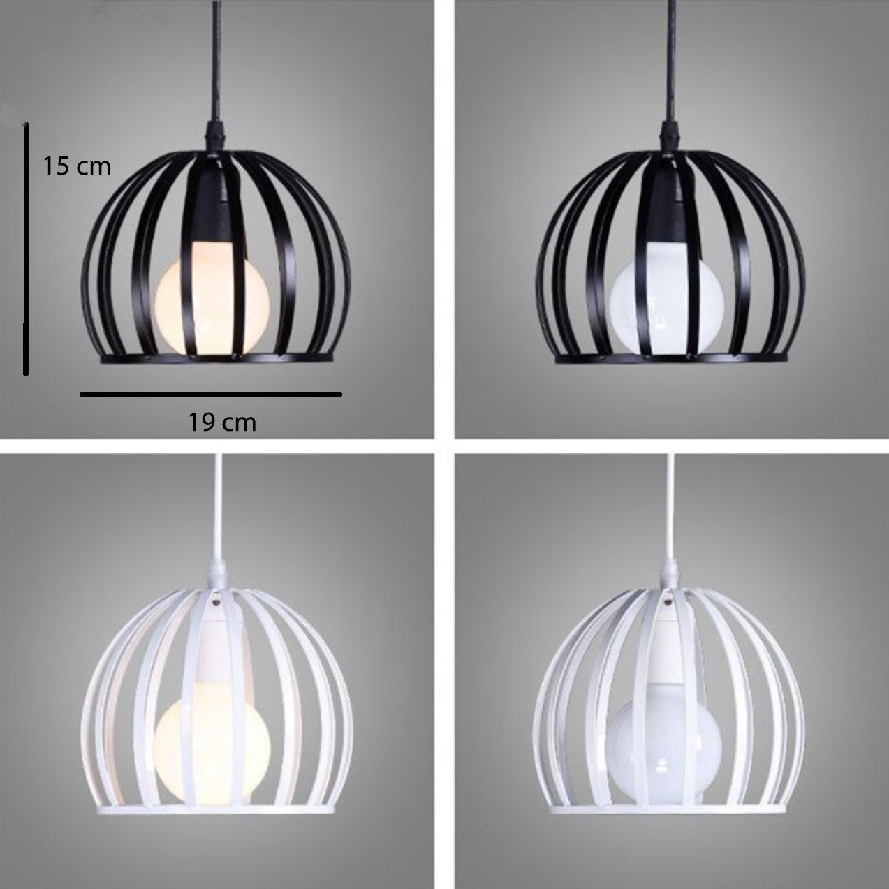 Suspension en cage ronde vintage (noir ou blanc) - vue 6 sur 7