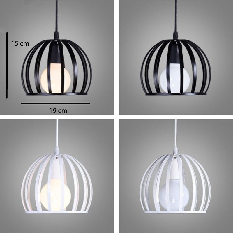 pendant light in vintage round cage (black or white)