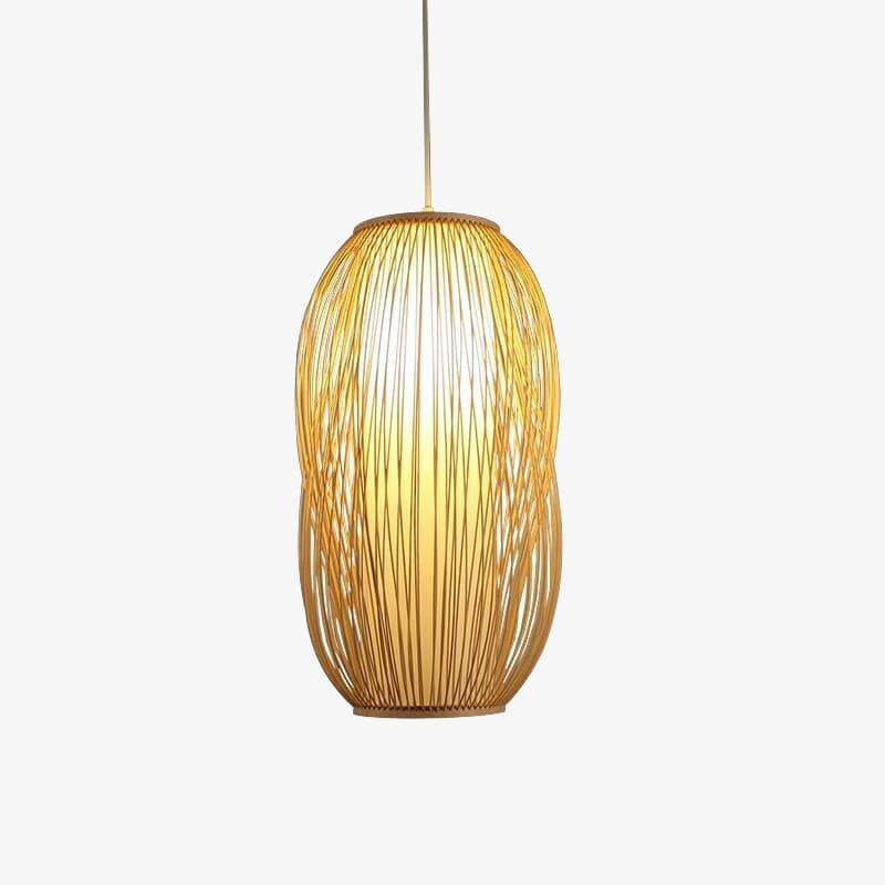 Suspension à LED arrondie avec tiges en rotin Shade
