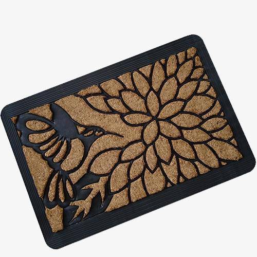 Rectangular doormat with bird and leaf design and rounded edges