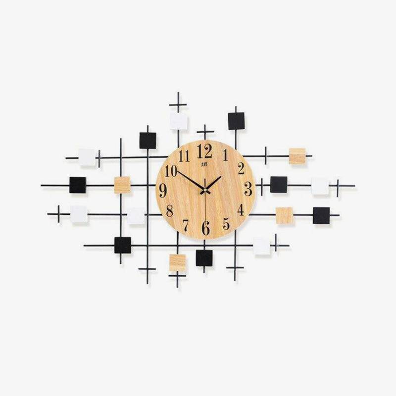 Reloj de pared design en madera y cuadradillos Inicio