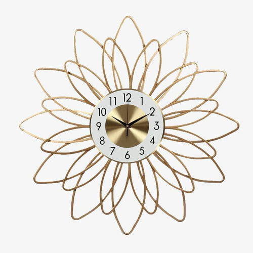 Horloge murale en forme de fleur en métal doré 54cm Extra