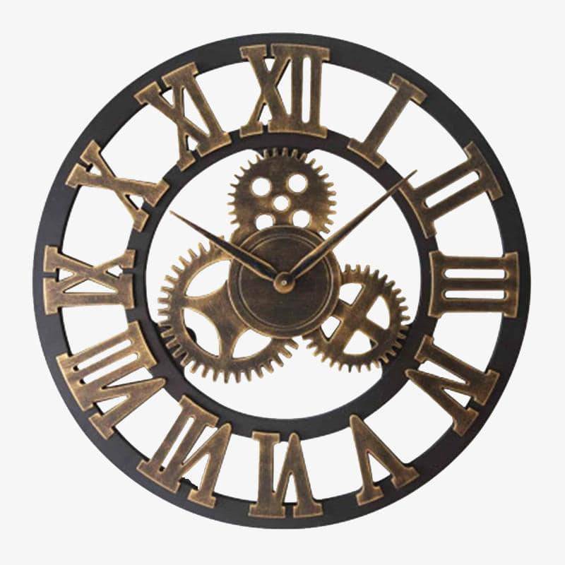 Horloge Murale Chiffre Romain En Métal Noir Diamètre 39Cm