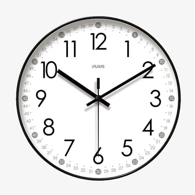 Round wall clock with black numbers Minute