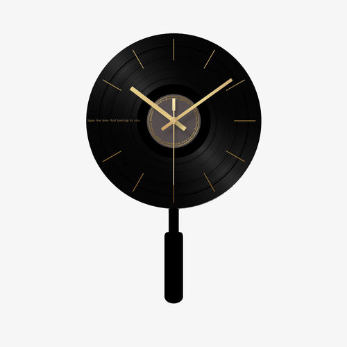 Horloge murale ronde design noire et aiguilles dorées 30cm