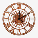 Horloge murale ronde en bois avec soleil et chiffres romains Novel