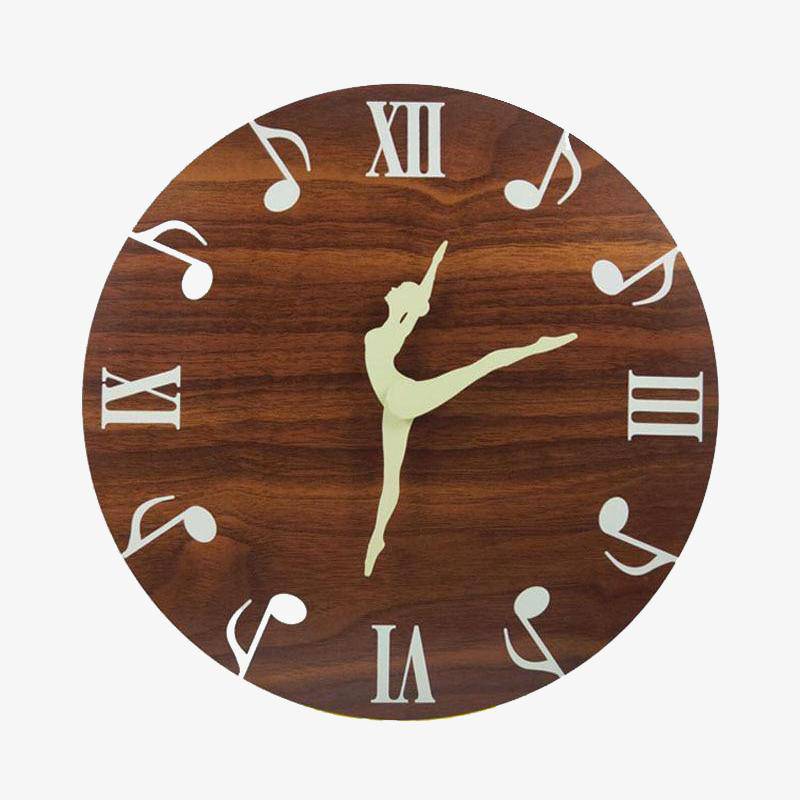 Round wooden wall clock with dancer and musical notes 30cm Ballet