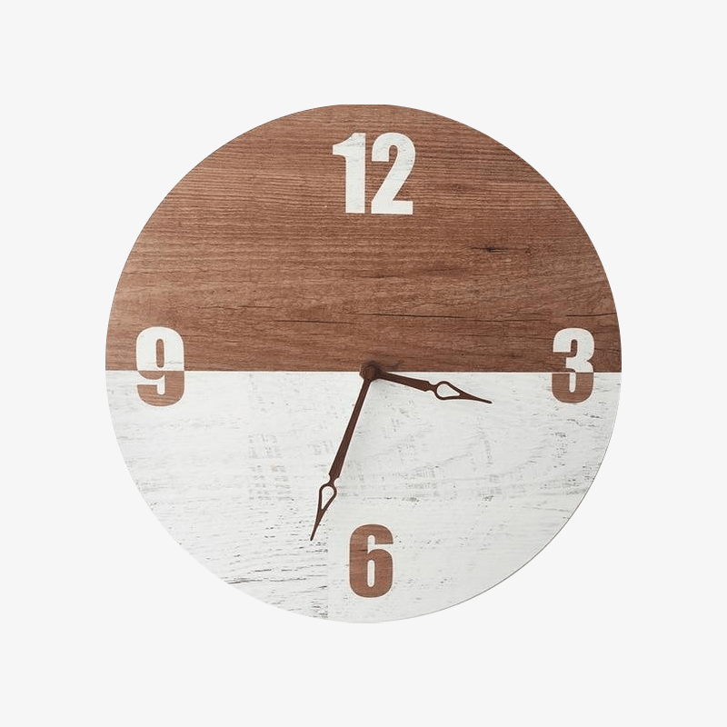 Scandinavian wooden wall clock in white and brown 28cm Hours