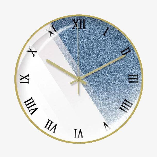 Round blue and white metal clock with Roman numerals 30cm Creative