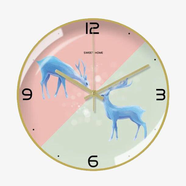 Colourful round metal clock with deer 30cm Creative
