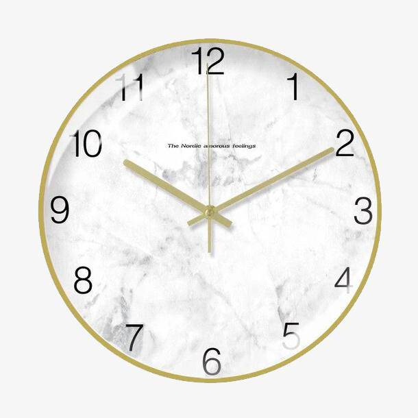 Round white marble style metal clock 30cm Creative