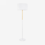 Floor lamp with lampshade fabric and wooden base