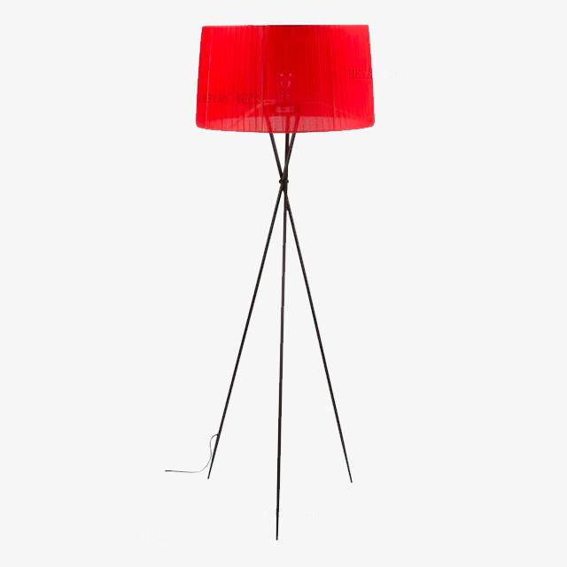 Floor lamp with crossed legs and lampshade in Nordic red fabric