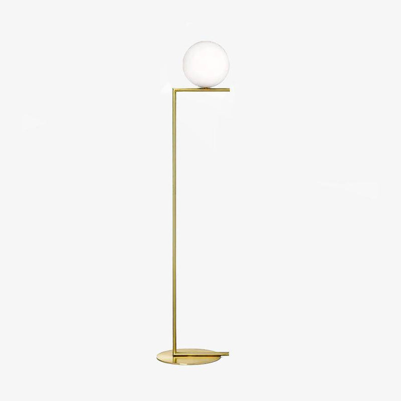 design lámpara de pie LED dorada con bola de cristal