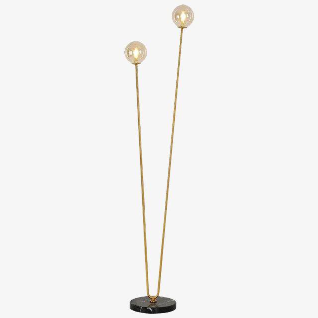 Lampadaire design avec deux branches doré et boules en verre
