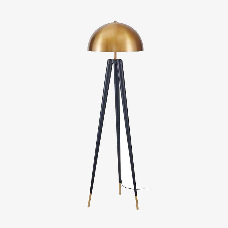 Lampadaire design triple pied et abat-jour sphérique en métal doré Luxe