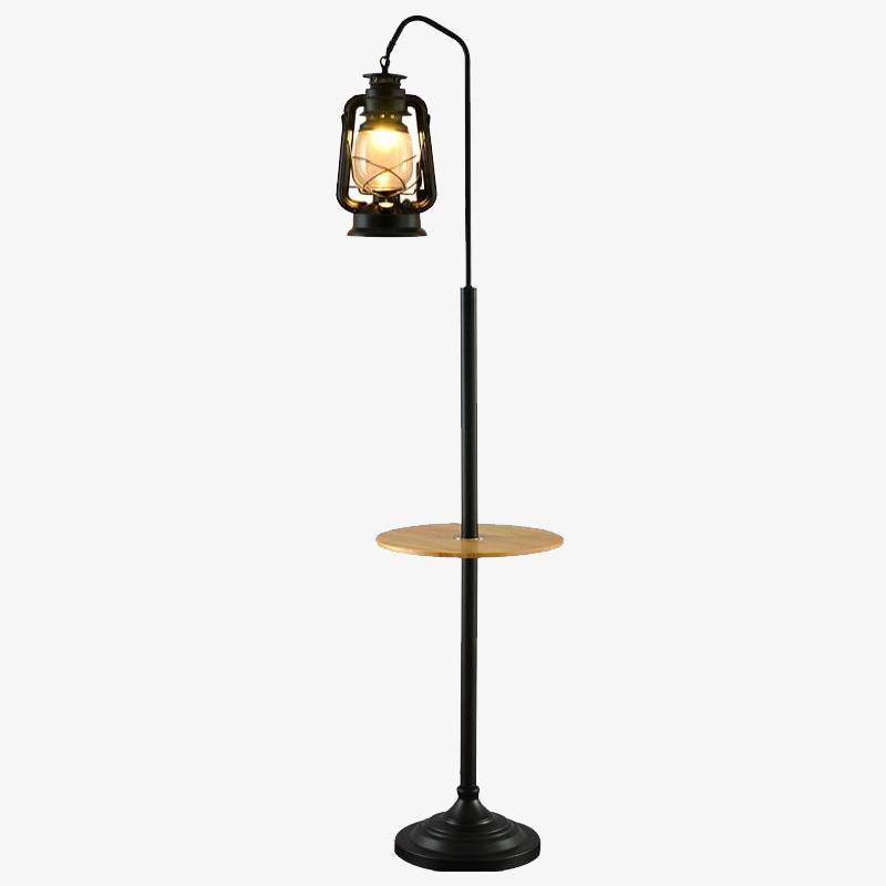 Lampadaire LED retro avec table et lanterne vintage Kerozene
