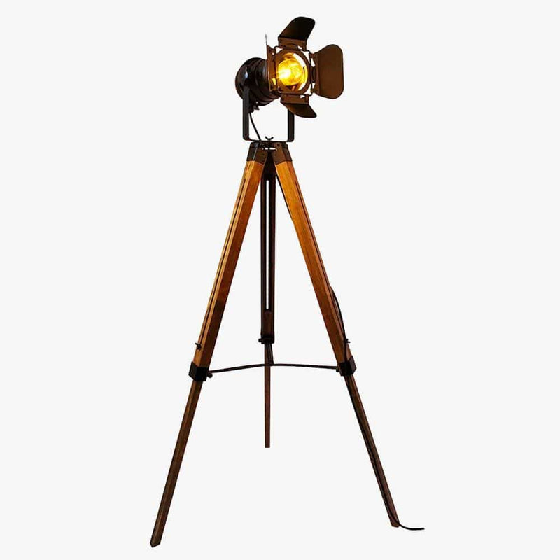 Floor lamp adjustable projector on wooden stand