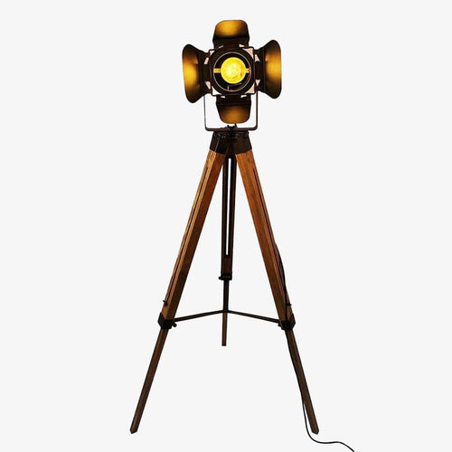 Lampadaire rétro à LED tripod en bois et métal America