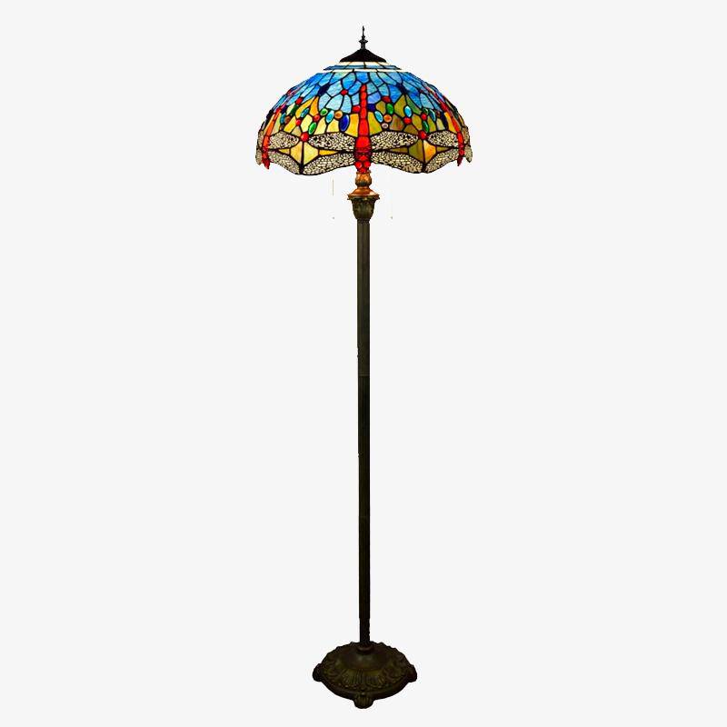 Lámpara de pie Tiffany con pantalla de vidriera multicolor