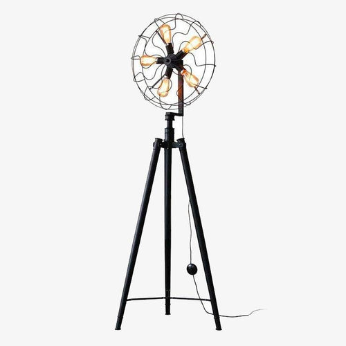 Lampadaire tripode style industriel avec 5 lampes dans cage