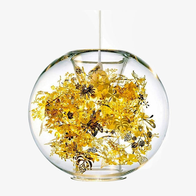Lámpara de mesa con bola de cristal y hojas