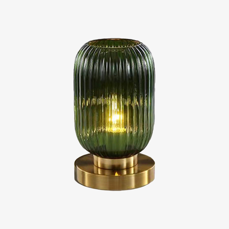 Lampe à poser cylindrique en verre coloré et base dorée Quinn