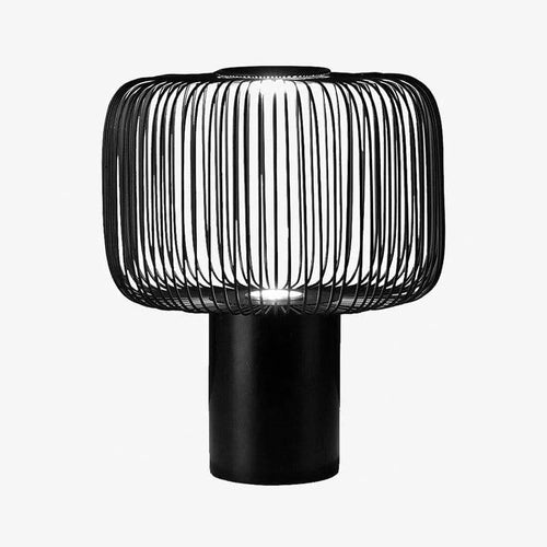Lampe à poser design à LED avec abat-jour cage arrondie en métal noir