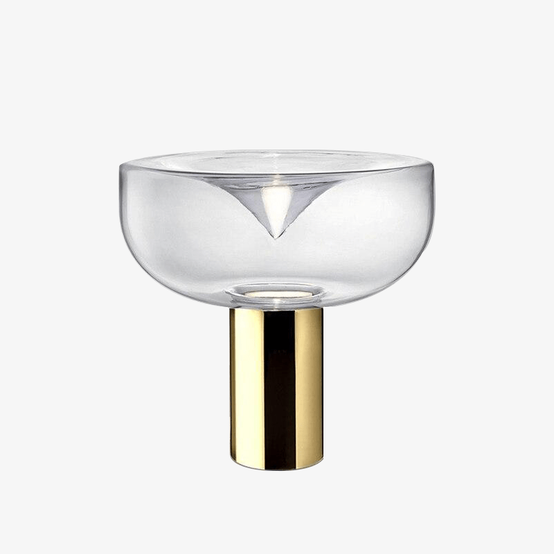 Lámpara de mesa design LED con pantalla redonda y cilindro dorado