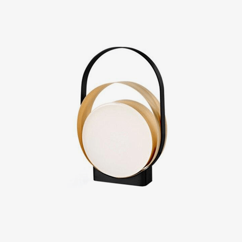 LED design table lamp with metal rings and light disc