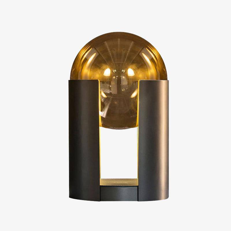 Lampe à poser design LED avec base arrondie en métal et boule lumineuse Designer