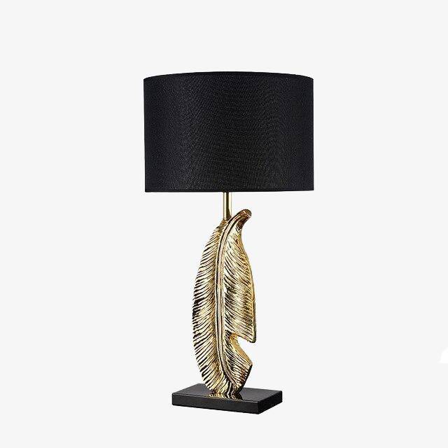 Lampe à poser design LED avec plume d'or et abat-jour arrondi Luxury