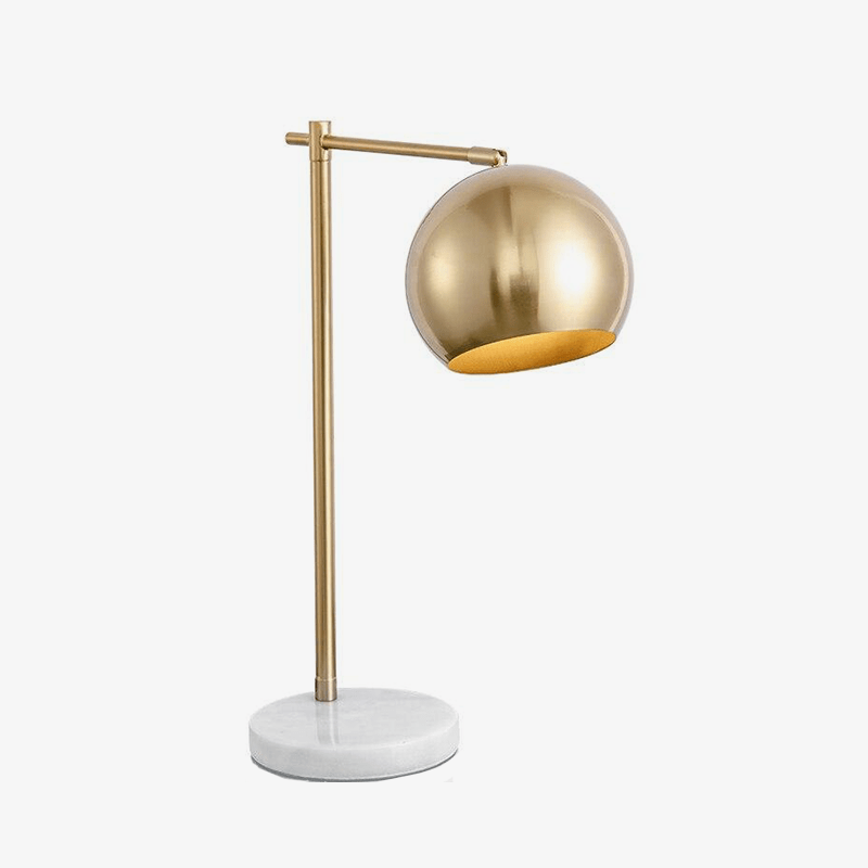 Lampe à poser design LED avec socle marbre et boule dorée