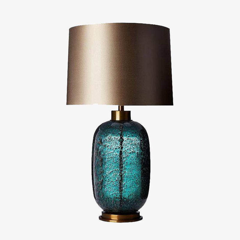 LED design table lamp in patterned glass with lampshade metal