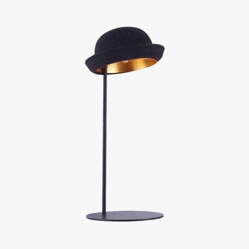 LED design table lamp with black bowler hat