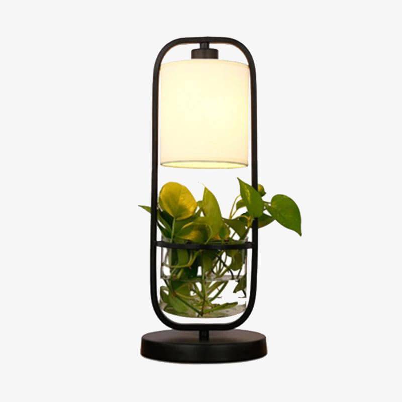 Lámpara de mesa LED con pantalla y planta