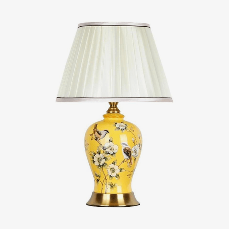 Lámpara de mesa LED de cerámica y flores con pantalla blanca de estilo japonés