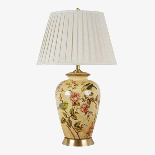 Lampe à poser LED en céramique jaune avec abat-jour blanc style Japonais