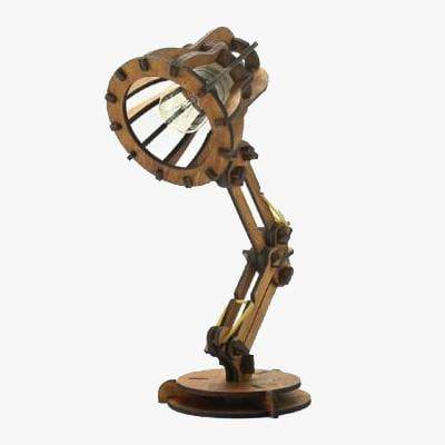 Wooden desk lamp in rustic Pixar style