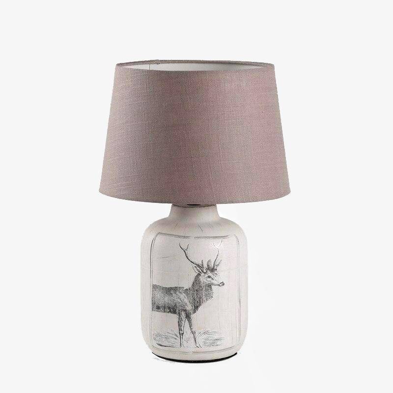 Lampe de chevet avec abat-jour en tissu et dessin cerf